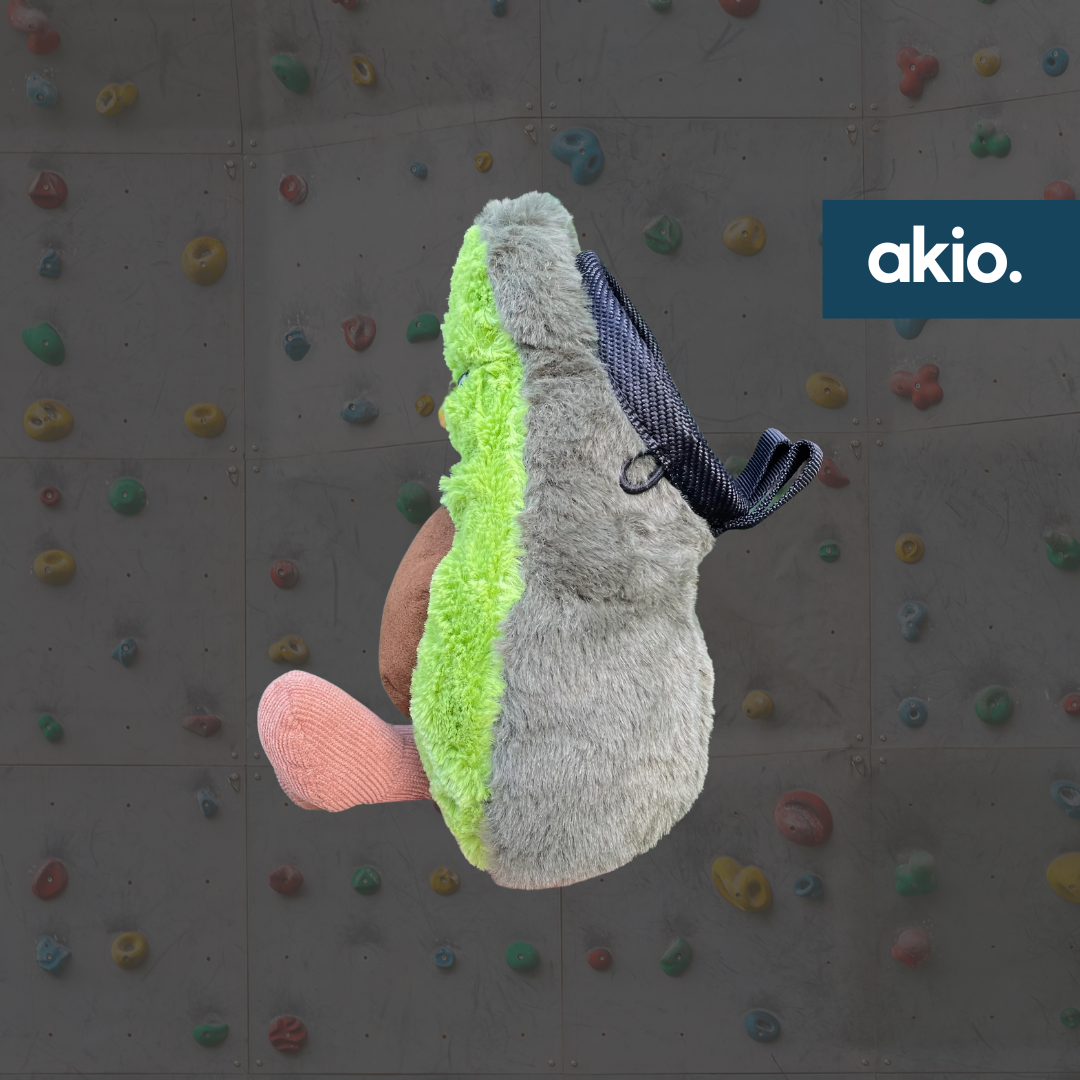 Avocado Chalk Bag, side view showing elastic loop for chalk brush