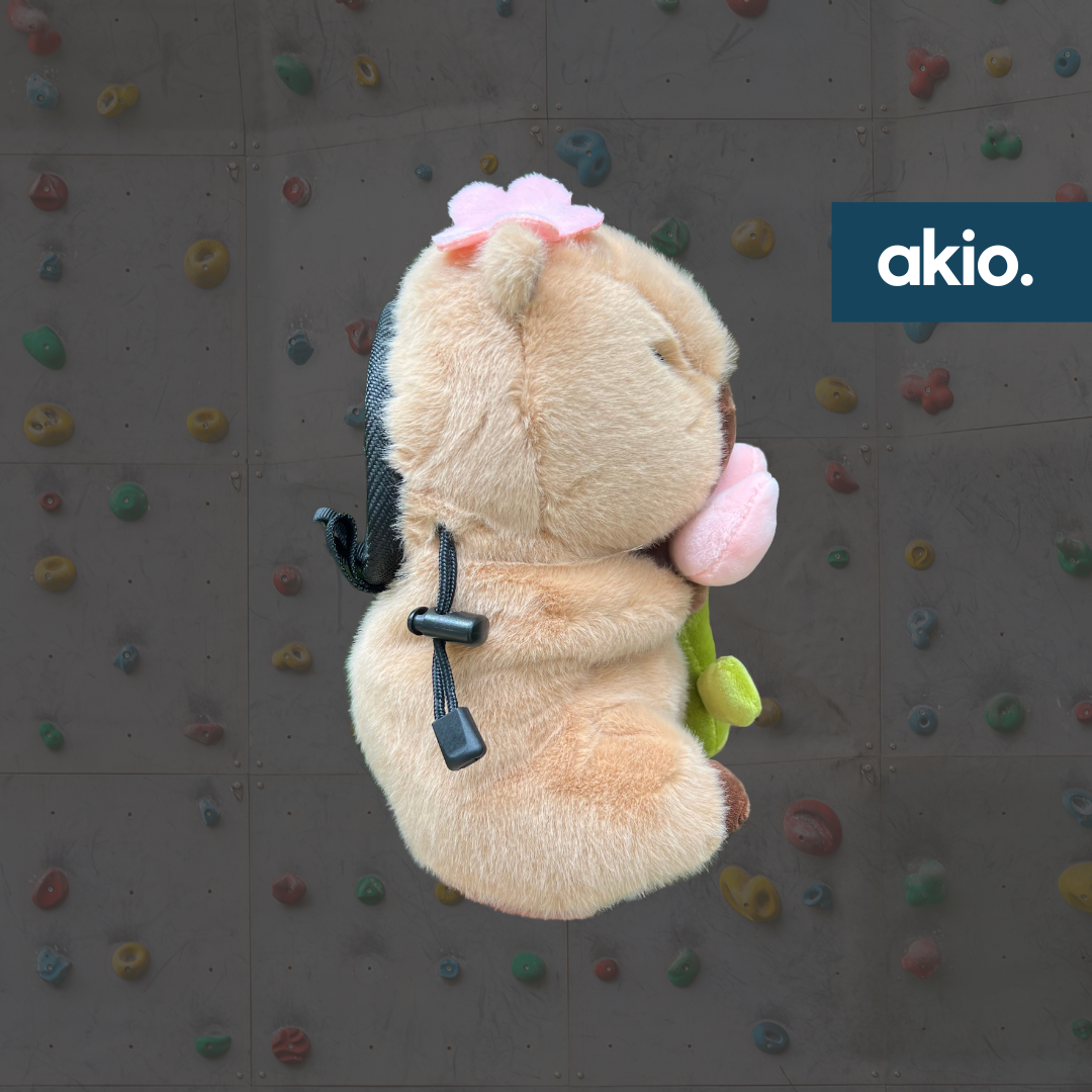 Capybara with Flower Chalk Bag, side view showing drawstring closure