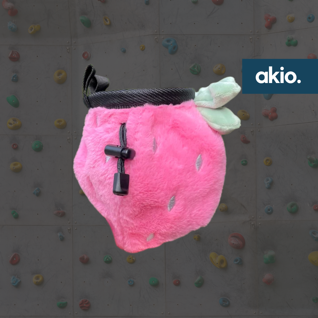 Strawberry Chalk Bag, side view showing drawstring closure