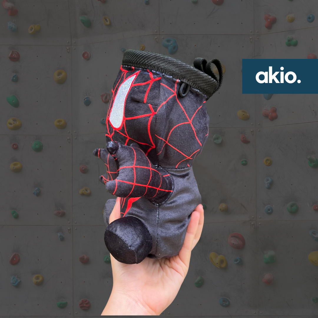 Spiderman Miles Morales Chalk Bag, side view showing elastic loop for chalk brush