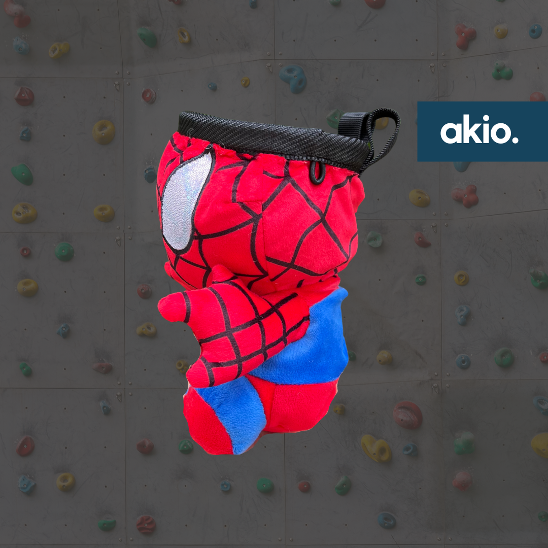 Spiderman Chalk Bag, side view showing elastic loop for chalk brush